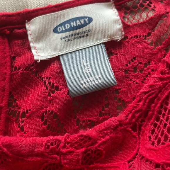 Old Navy Lace Yoke Swing Tank Cherry Red Sleeveless Keyhole Button Closure Sz L - Picture 10 of 14